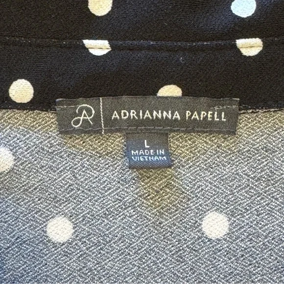 Adrianna Papell Black Polka Dot Puff Sleeve Button Up Women's Top Large - Picture 4 of 4